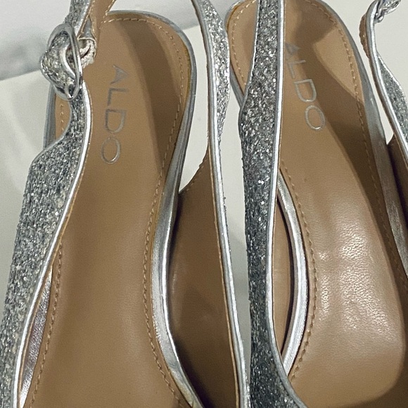 Aldo Silver Glitter Peep Toe Heels - Picture 6 of 11